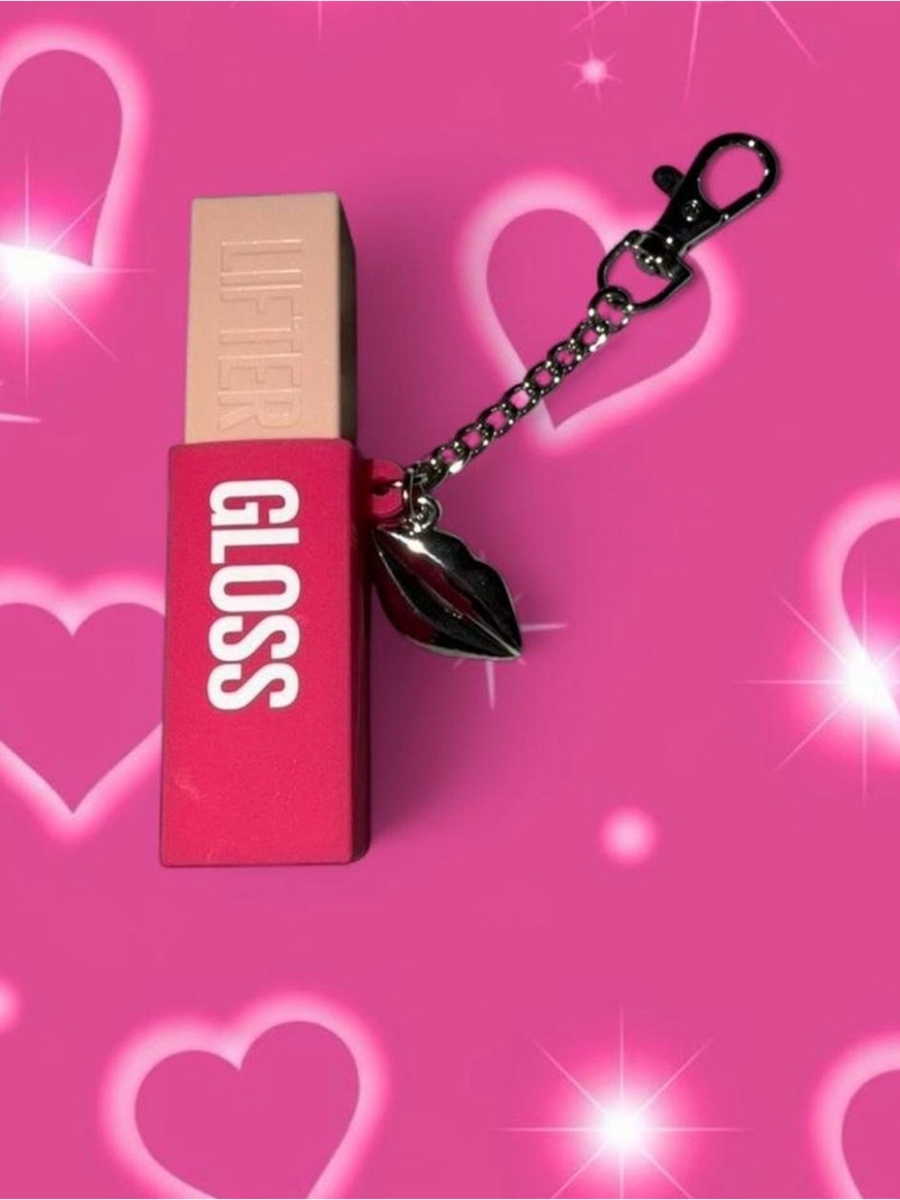 GLOSS Lipstick Keychain Charm in Hot Pink - Makeup Accessory